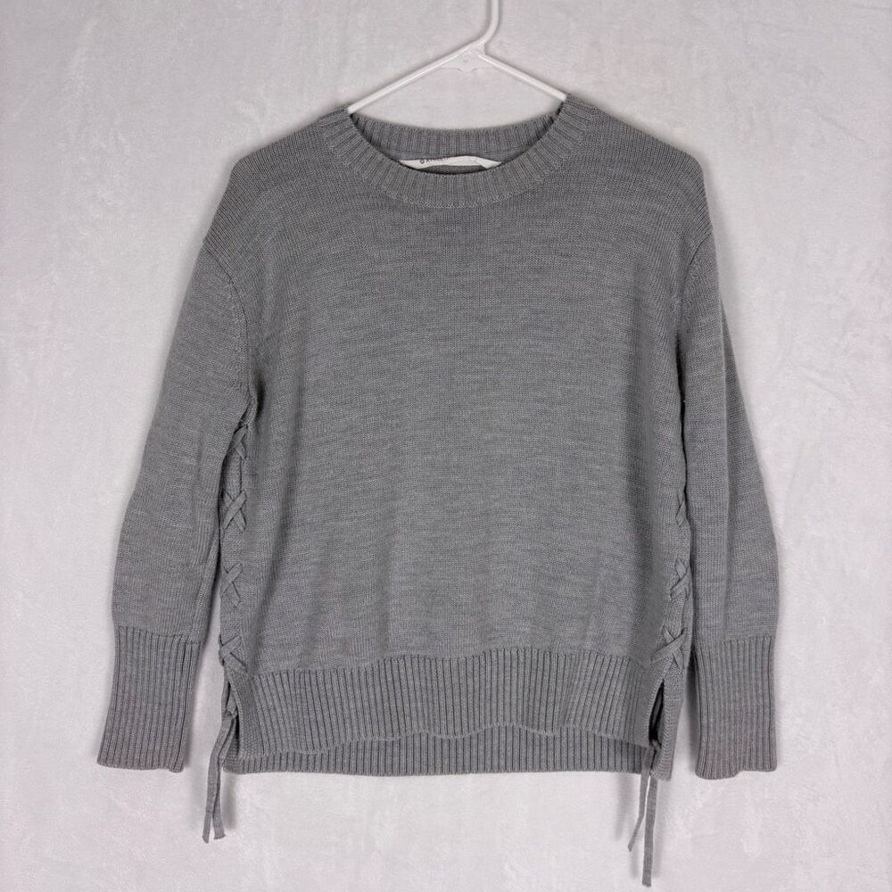 Athleta Grey 100% Extra Fine Merino Wool Lace‎ Up Side Pullover Sweater Size XXS